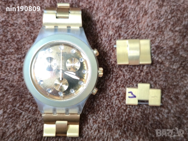 Часовник Swatch Irony Diaphane - Златен хронограф , снимка 5 - Мъжки - 51626572