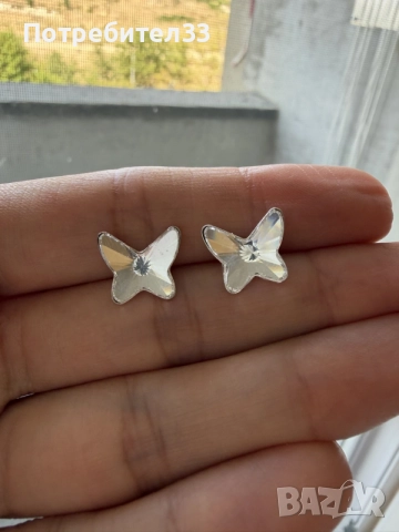 Сребърни 3D обеци с камъни сваровски, снимка 3 - Обеци - 55966989