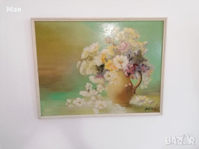 Маслена голяма картина - Цветя - 1994 г., снимка 5 - Картини - 34354992