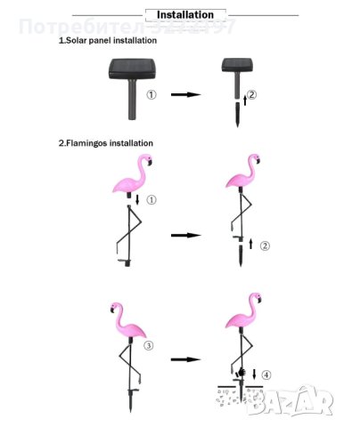 LED Соларна лампа Фламинго,водоустойчива IP65, снимка 7 - Соларни лампи - 42849830