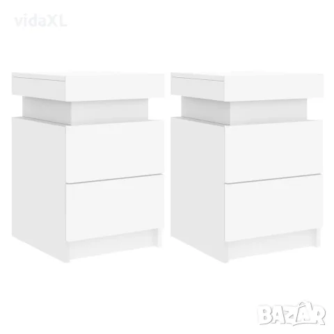 vidaXL Нощни шкафчета с LED осветление, 2 бр, бели, 35x39x55 см
