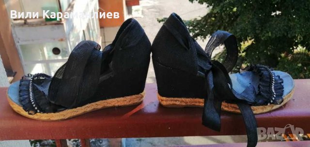 Испански сандали на платформа с ефектни камъни и тюл , снимка 5 - Сандали - 29645749