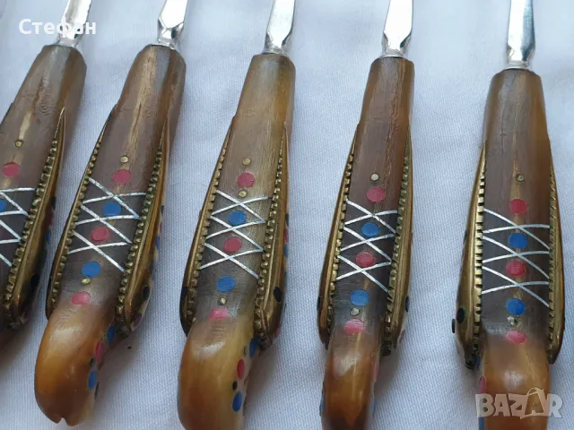 Комплект прибори с дръжки от рог, снимка 6 - Антикварни и старинни предмети - 47670391