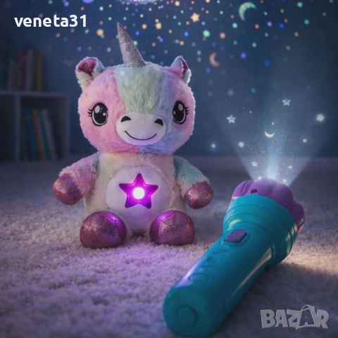Плюшена играчка нощна лампа 2 в 1 + фенер проектор звездно небе 