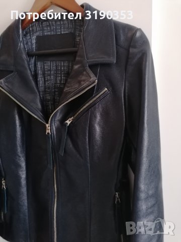 Дамско кожено яке тъмносиньо, снимка 4 - Якета - 39958458