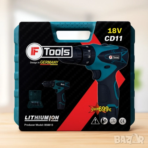 Акумулаторен винтоверт и ударна бормашина IF Tools CD11 – комплект с 2 батерии и куфар, снимка 4 - Винтоверти - 51851947