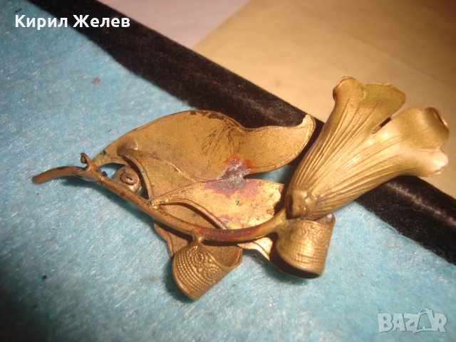 СТАРИННА АРТ ДЕКО ОРНАМЕНТИРАНА ПОЗЛАТЕНА БРОШКА ЦВЕТЕ БРОНЗОВА МАЙСТОРСКА РЪЧНА ИЗРАБОТКА 27082, снимка 6 - Антикварни и старинни предмети - 35032331