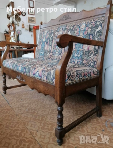 Красиво канапе с   резбовани орнаменти и гобленова тапицерия, което може да внесе уют във всеки дом., снимка 3 - Дивани и мека мебел - 52226114