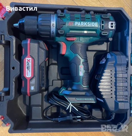 Parkside Акумулаторен ударен винтоверт с две скорости може и в куфар с аксесоари и втора батерия, снимка 2 - Винтоверти - 50646426