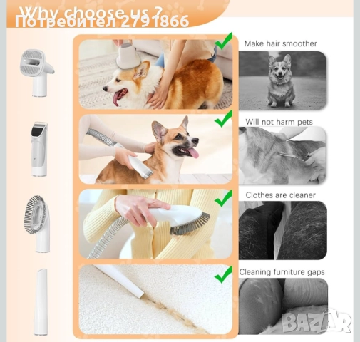 Комплект прахосмукачка за груминг на домашни любимци 2.3L , снимка 7 - За кучета - 52167025