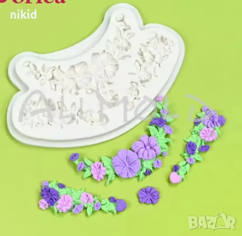 2 реда фунийки цветя висящи  силиконов молд форма фондан декор украса торта бисквитки кексчета, снимка 2 - Форми - 49757420