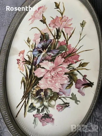 Стар поднос порцелан и метал, снимка 3 - Антикварни и старинни предмети - 49173527