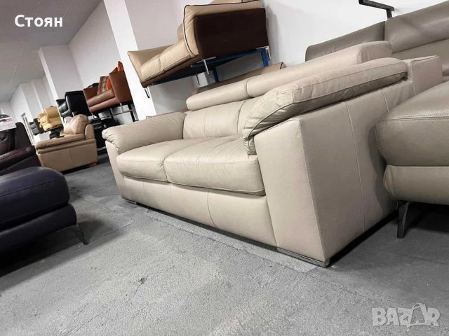 Сив кожен диван тройка с подвижни облегалки, снимка 5 - Дивани и мека мебел - 40781111