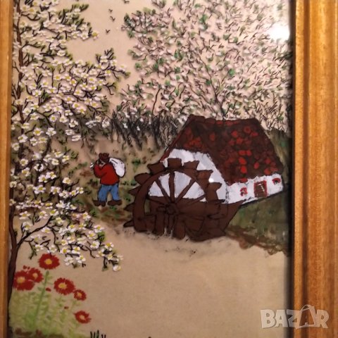 Картина найвизъм рисувана върху стъкло дървена рамка , снимка 2 - Картини - 40824861
