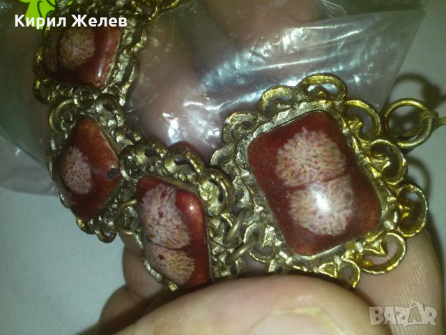 ПОЗЛАТЕНА ВЪЗРОЖДЕНСКА с КАМЪНИ БРОНЗОВА СТАРА ГРИВНА 2380, снимка 5 - Антикварни и старинни предмети - 29556075