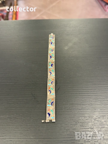 Стара сребърна гривна с многоцветен емайл. №8070, снимка 2 - Гривни - 54062209