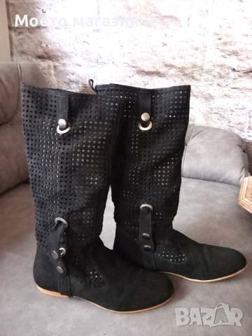 Дамски ботуши с перфорация – естествен велур, черни, № 38.5 - 39, снимка 7 - Дамски ботуши - 52114782