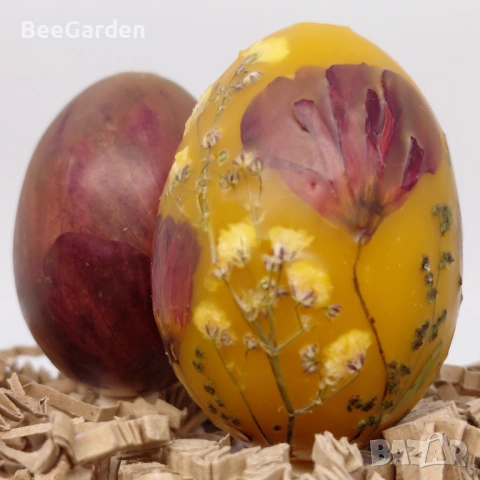 Великденски яйца от пчелен восък с цветя, снимка 2 - Декорация за дома - 53883982