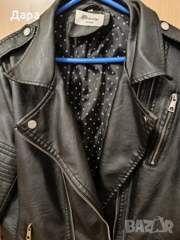 черно дамско кожено яке 42 N, снимка 5 - Якета - 52500725