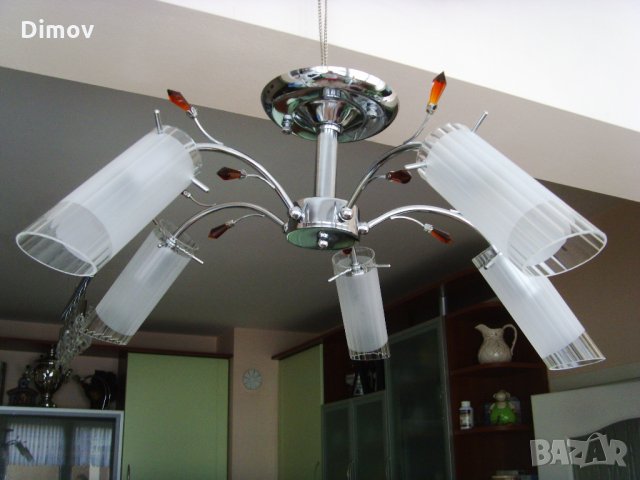 Полилей. Неръждаема стомана-инокс , кристал и стъкло - 220V5х 60W 