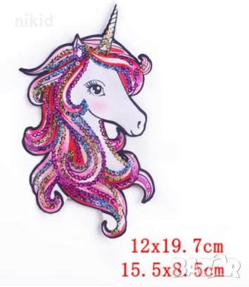 Еднорог Unicorn цветни кичури с пайети апликация с пайети за дреха дрехи самозалепваща се, снимка 2 - Други - 31017872