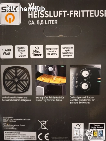 Немски XXL Фритюрник с горещ въздух – 5,5 литра, снимка 5 - Фритюрници - 52382513