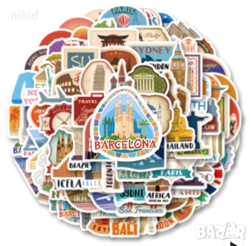 50 бр Европейски забележителности Европа самозалепващи лепенки стикери украса декор картонена торта