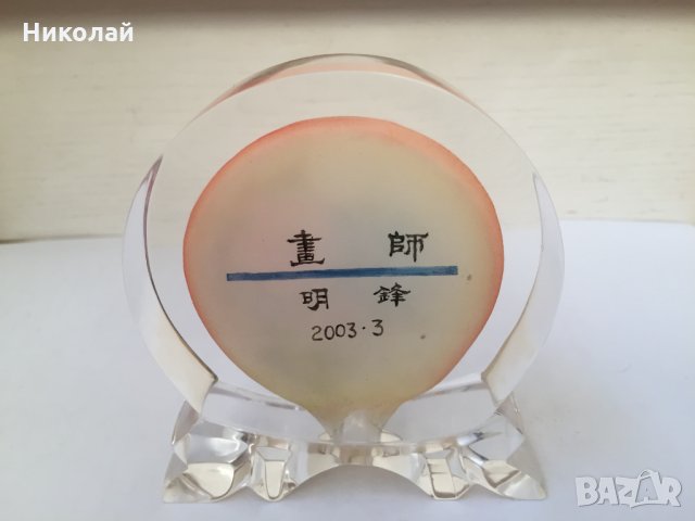 Китайски кристал за декорация с цветя "Божури", ръчно рисуван отвътре авторски уникат 2003г. , снимка 7 - Декорация за дома - 31683543