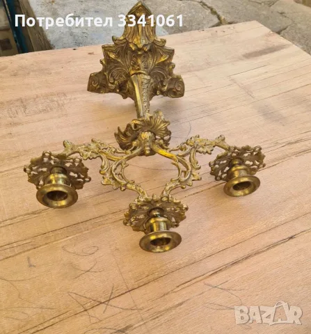 Стар масивен месингов свещник , снимка 4 - Антикварни и старинни предмети - 56339881