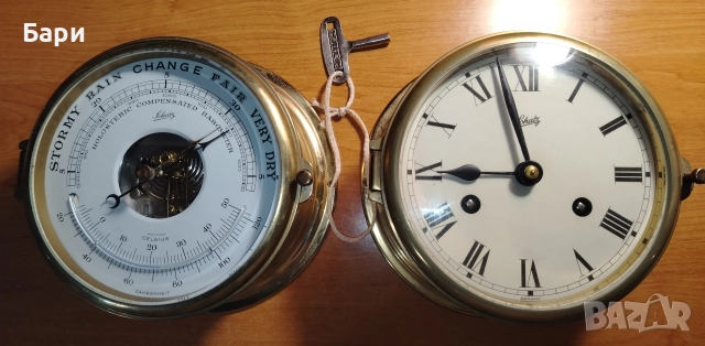 Месингов корабен часовник и барометър с термометър Schatz -Германия