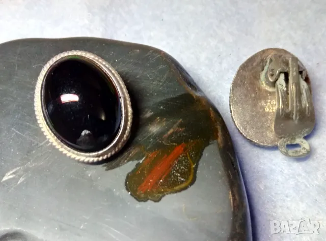 SEZGIN 925 СРЕБЪРНИ КЛИПС ОБЕЦИ СРЕБРО 925 с ШЛИФОВАН ЧЕРЕН ОНИКС Клипсовете са стоманени 49364, снимка 5 - Обеци - 49351411