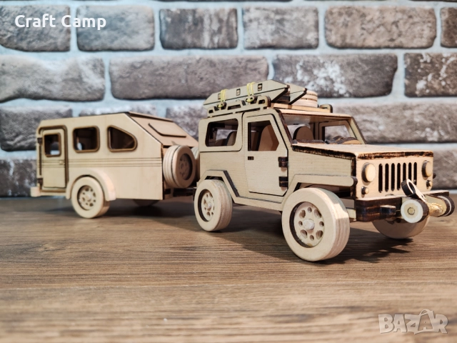 Дървен модел на Джип и Каравана – Craft Camp, снимка 13 - Коли, камиони, мотори, писти - 52738202
