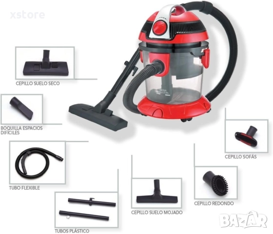 Прахосмукачка с воден филтър Voltz, 800W-1000W, 10л., Червена/Сива, снимка 2 - Прахосмукачки - 52796030