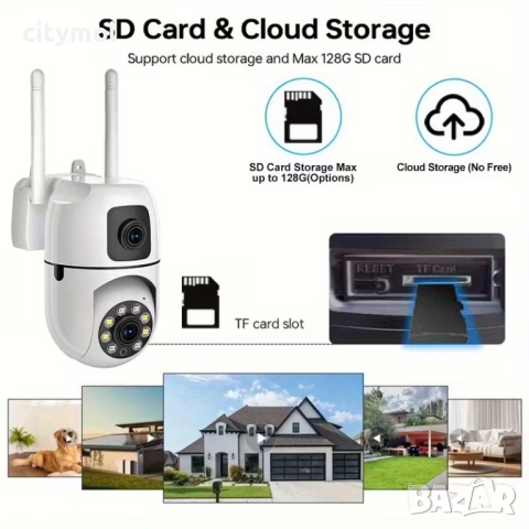 Двойна Smart WiFi безжична IP камера 5MP всяка, FULL-HD нощно виждане, SD карта, 2.4 Ghz, снимка 6 - IP камери - 51830362
