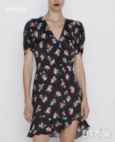 Нова черна флорална мини рокля Zara, размер XS, снимка 15 - Рокли - 51149855