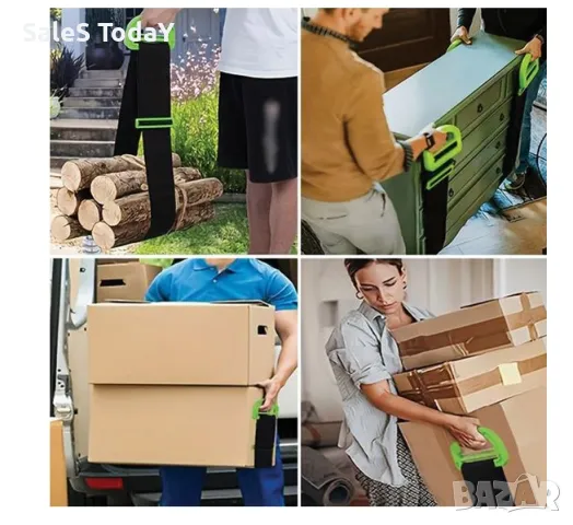 Колан за преместване на мебели, товари, Черен/ Зелен , 165см, до 100кг, снимка 3 - Аксесоари и консумативи - 49055343