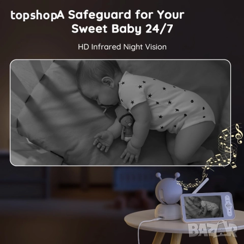 Чисто нов бебефон BOIFUN 5", 1080p WiFi бебешки монитор чрез екран и управление чрез приложение..., снимка 7 - Бебефони - 51788461