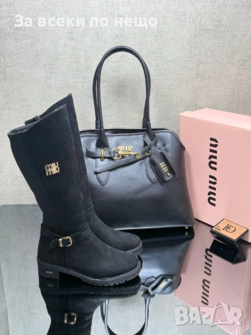 Miu Miu Дамски Черни Ботуши Миу Миу Код SK271, снимка 2 - Дамски ботуши - 52596941