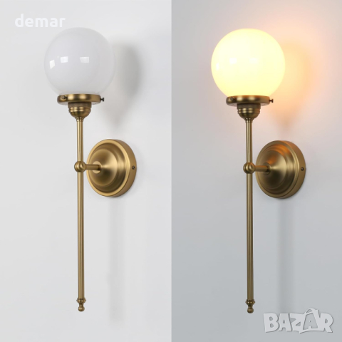 JIMUBEAM индустриална винтидж стенна лампа, бял стъклен глобус, снимка 6 - Лампи за стена - 44531814