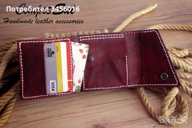 Портфейл от естествена кожа, ръчна изработка, снимка 3 - Портфейли, портмонета - 39965326