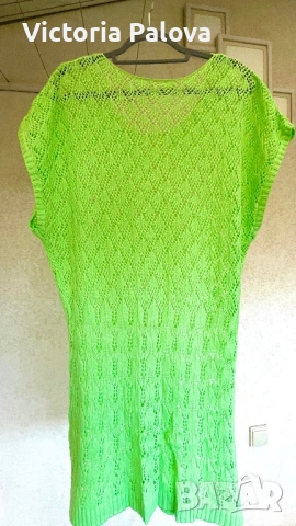 Ефектна памучна плажна рокля- туника цвят лайм  CROCHET , снимка 7 - Рокли - 54260084