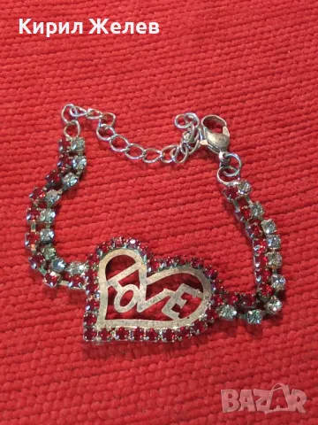 НЕЖНА ПОСРЕБРЕНА ГРИВНА със СЪРЧИЦЕ и ФАСЕТИРАНИ КРИСТАЛЧЕТА 47496, снимка 9 - Гривни - 47057051