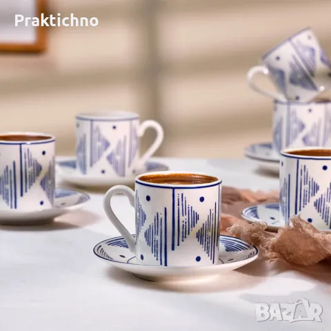 Комплект Порцеланови Чаши за Кафе с Чинийки 6 бр, 90 мл, снимка 1