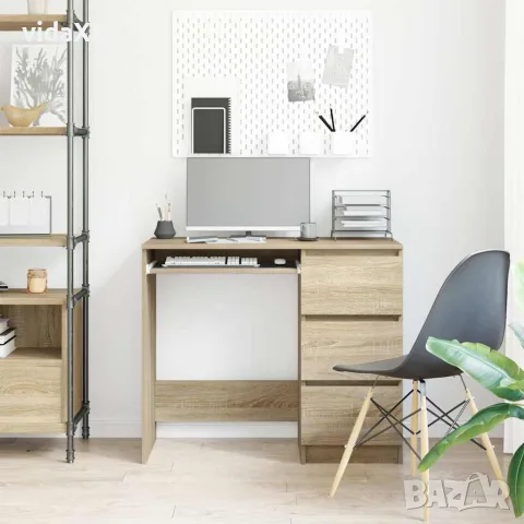 vidaXL Бюро, дъб сонома, 90x45x76 см, инженерно дърво, снимка 3 - Бюра - 56147769