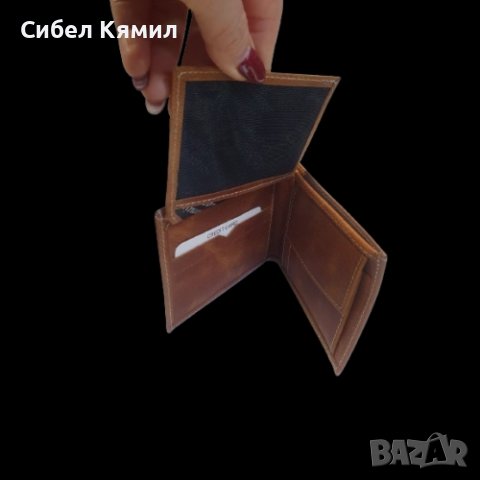 Мъжко портмоне в кафяв цвят от естествена к., снимка 3 - Портфейли, портмонета - 44387120