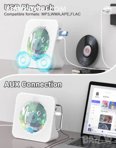 CD плейър Greadio KC-806, Bluetooth 5.0, мултифункционален CD плейър с високоговорители, FM радио, снимка 5 - MP3 и MP4 плеъри - 56134329