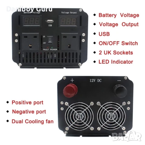 Yinleader качествен инвертор 3000W / 6000W DC 12V към AC 230V 240V плавен старт с LED дисплей USB , снимка 5 - Друга електроника - 51205426