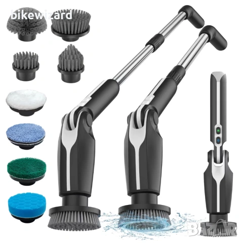 Електрическа четка за почистване Leebein с 8 глави за четка и регулируема дръжка за баня/кухня НОВО