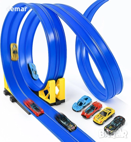 Комплект гъвкава преносима писта за състезателни колички с дължина 1,5 метра и 4 играчки, снимка 1