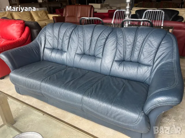Син кожен диван, снимка 4 - Дивани и мека мебел - 50004983